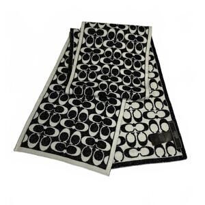 Coach Signature Pattern Black and White Wool Scarf